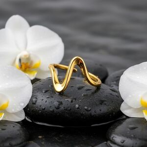 Wave 18K Gold Plated Stainless Steel Elegant Minimalist Adjustable Ring 🌊😍